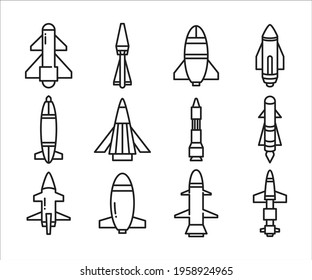 conjunto de vectores de iconos de cohetes y misiles