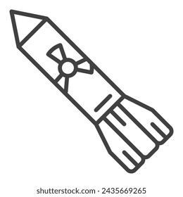 Cohete o misil con bomba nuclear en el espacio concepto de vector icono de línea delgada o elemento de diseño