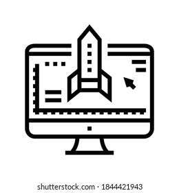rocket modeling computer program line icon vector. rocket modeling computer program sign. isolated contour symbol black illustration