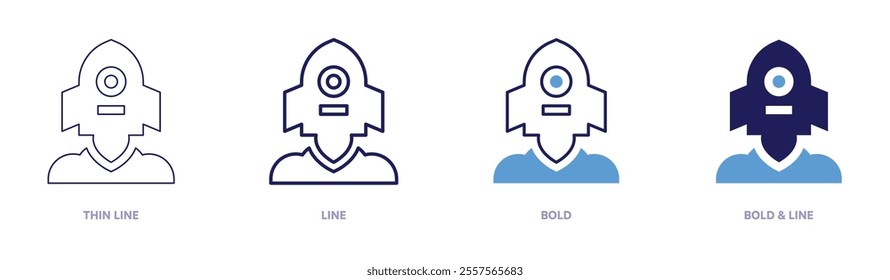 Rocket models icon in 4 different styles. Thin Line, Line, Bold, and Bold Line. Duotone style. Editable stroke.
