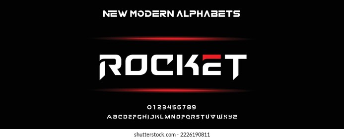 ROCKET Modern Bold Font. Regular Italic Number Typography urban style alphabet fonts for fashion, sport, technology, digital, movie, logo design, vector illustration