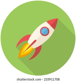 Rocket, modern flat icon with long shadow