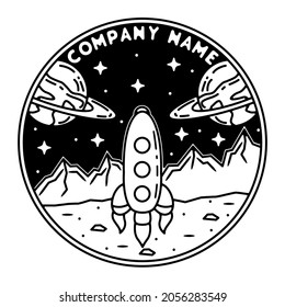 rocket monoline vintage outdoor badge design with planet