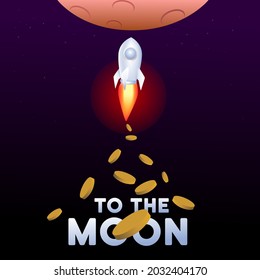 rocket to the moon with coin spreads. for cryptocurrency exchange  increased rapidly. vector iillustration graphic 