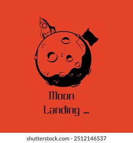 rocket moon landing cartoon silhouette