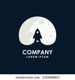 Rocket in the moon logo design