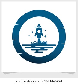 rocket and moon logo design concept, astronomy logo design inspirations
