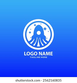 rocket moon logo design vector