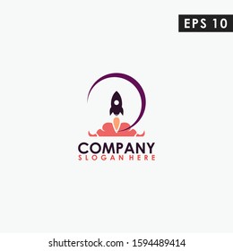 Rocket With Moon Modern Logo Design Vector Template