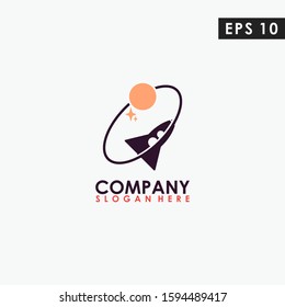 Rocket With Moon Modern Logo Design Vector Template