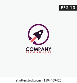 Rocket With Moon Modern Logo Design Vector Template