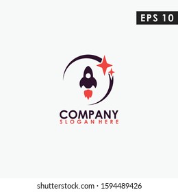 Rocket With Moon Modern Logo Design Vector Template