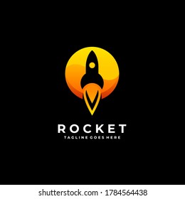 Rakete mit Moon Negative Space Illustration Vektorlogo.