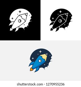 Rocket Moon Planet Pencil Design Drawing Icon Logo