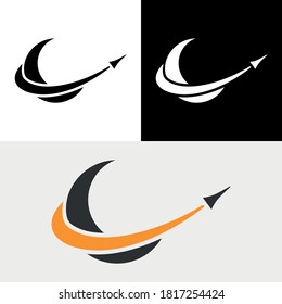 Rocket Moon Space Abstract Logo