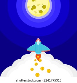 Rocket to the moon that using a little money for driving to destination, meaning like the business use a little money to goal.