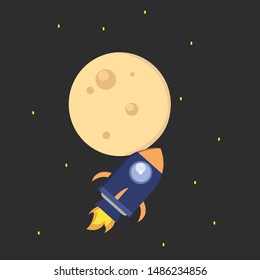 Rocket & Moon Vector Illustration Design
