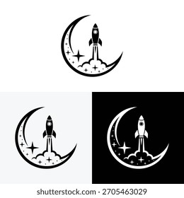 Ilustración de icono de Vector de logotipo de cola de ballena de luna de cohete