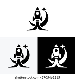 Ilustración de icono de Vector de logotipo de cola de ballena de luna de cohete