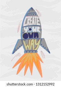 Rocket with motivation lettering