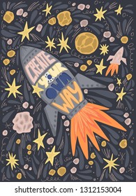 Rocket with motivation lettering