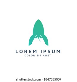 rocket and mountain negative space logo design