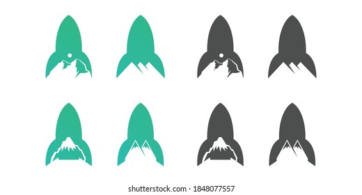 diseño del logotipo del espacio para cohete y montaña negativa