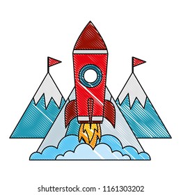 rocket mountains flags on top success business