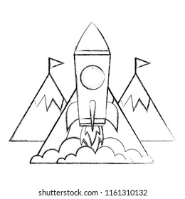 rocket mountains flags on top success business