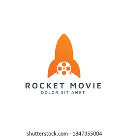 rocket and movie negative space logo design