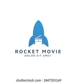 rocket and movie negative space logo design