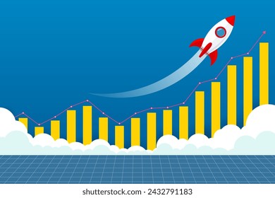 rocket moving up on chartsstock market and exchange, ,investment profit concept,financial investment strategy,investment high risk,charts,grid floor and blue backgound