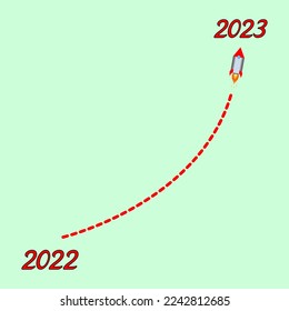 rocket is moving towards its 2023 target. business creativity new idea discovery innovation technology. new year idea concept.