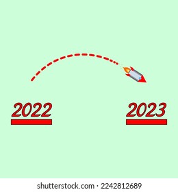 rocket is moving towards its 2023 target. business creativity new idea discovery innovation technology. new year idea concept.