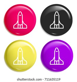 Rocket multi color glossy badge icon set. Realistic shiny badge icon or logo mockup