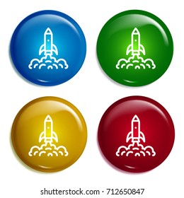 Rocket multi color gradient glossy badge icon set. Realistic shiny badge icon or logo mockup