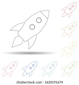 Rocket in multi color style icon. Simple thin line, outline vector of space icons for ui and ux, website or mobile application