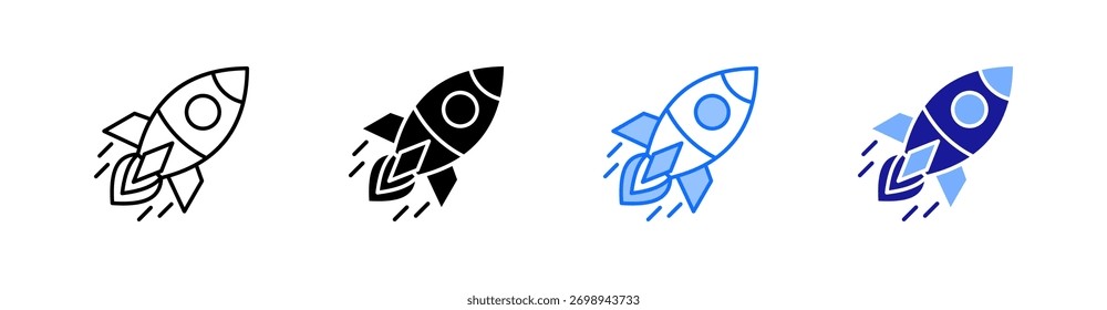 Rocket Multiple Style Icon Set Vector
