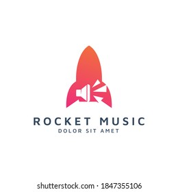 rocket and music negative space logo design