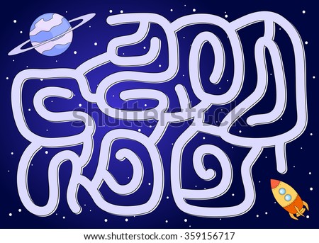 The rocket must find the way to the Jupiter. Game for kids: go through the maze and find the right answer