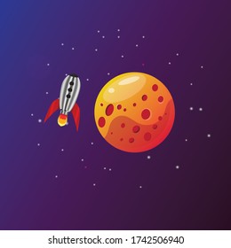 cohete cerca del planeta en el espacio, ilustración vectorial,
