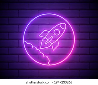 rocket neon icon. Elements of toys set. Simple icon for websites, web design, mobile app, info graphics on brick wall.