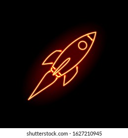 Rocket neon icon. Graphic template. Vector illustration.
