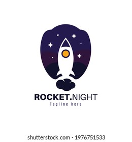 Rocket night logo for new startup platform or gaming space adventure concept
