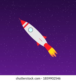 Rocket in night sky background. Vector illustration