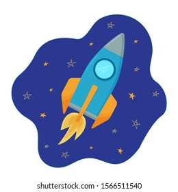 Rocket in the night sky. The concept of speed, success, movement in up, start. Vector illustration.