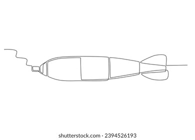 Un cohete con energía nuclear. Dibujo de una sola línea de armas nucleares