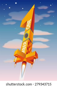 rocket with number one shape as symbol of leadership
