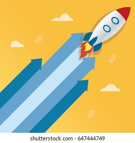 the rocket on arrow icon, start up concept illustration 