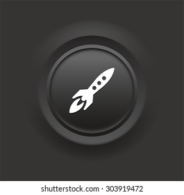 Rocket on Black Bevel Round Button